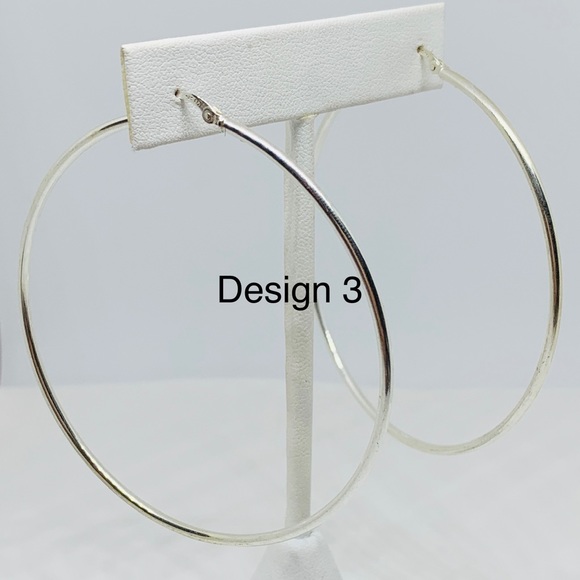 Sterling Silver 925 Hoop Earrings 2.75” - Picture 5 of 8
